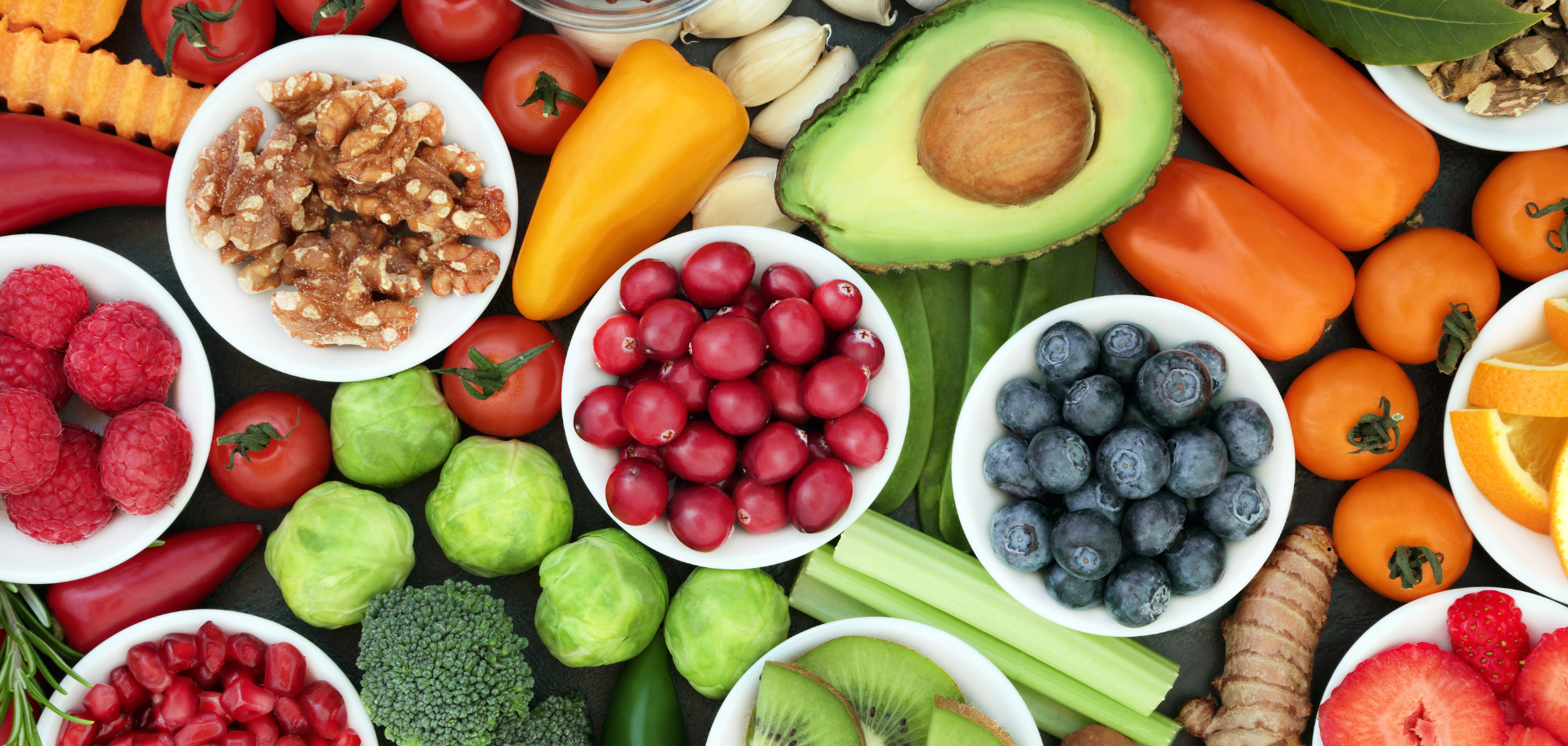 Vibrant, colorful bowl of healthy food including vegetables and grains